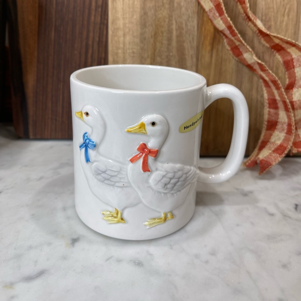 Vintage Otagiri ceramic mug with embossed, hand-painted 3D geese